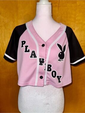 PLAYBOY Pink and Black Baseball Crop Jersey